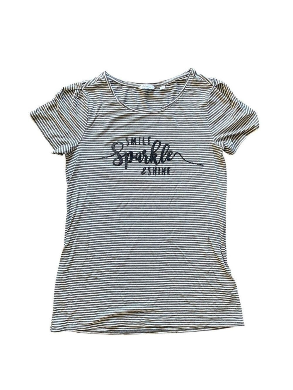 Reitmans Gray White Stripe Tee XS
